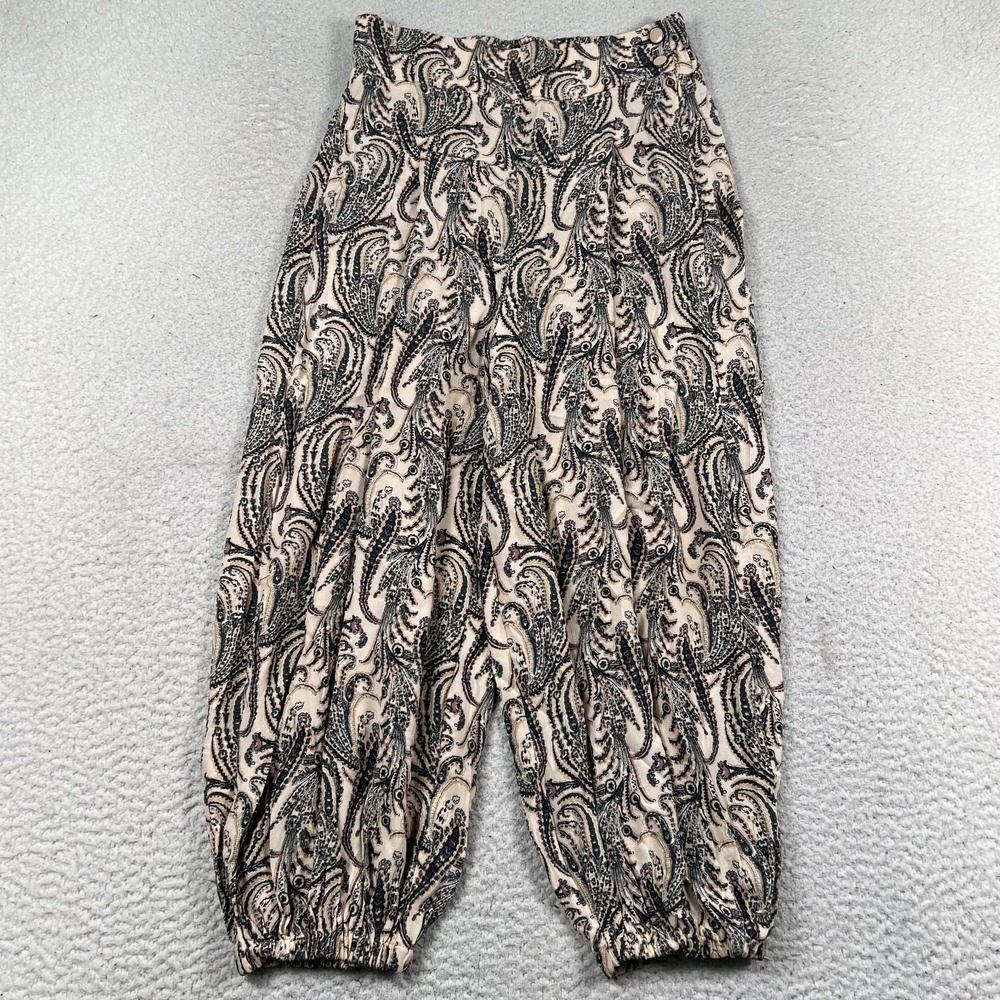 Anthropologie‎ Harem Balloon Pants Womens XS Paisley Print Bohemian Beige Blue